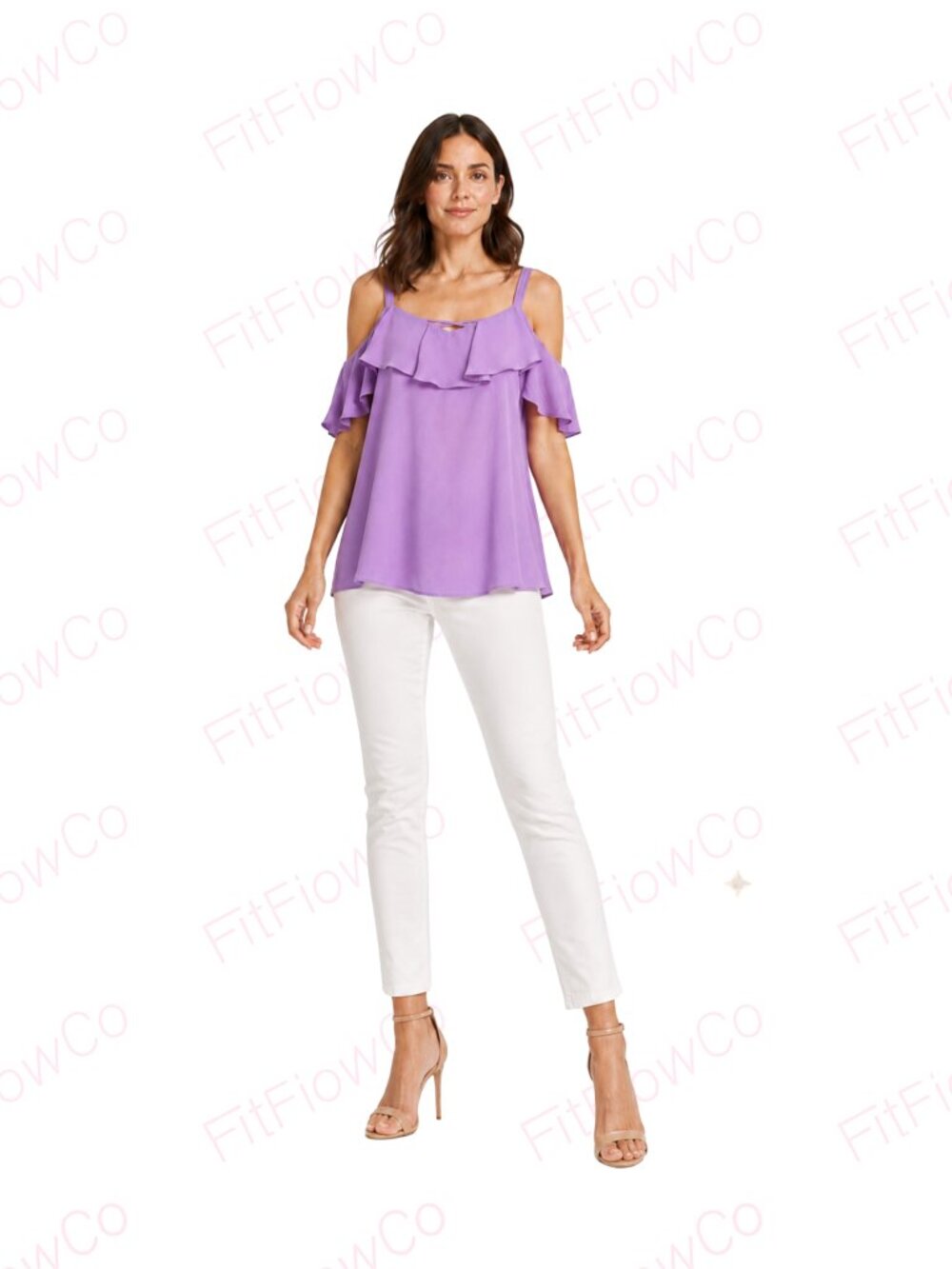 Thalia Sodi Purple Ruffle Cold Shoulder Blouse Women L Crisscross Neck